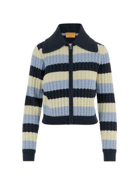 Kirby striped wide-collar zip-up knit jacket by GUEST IN RESIDENCE