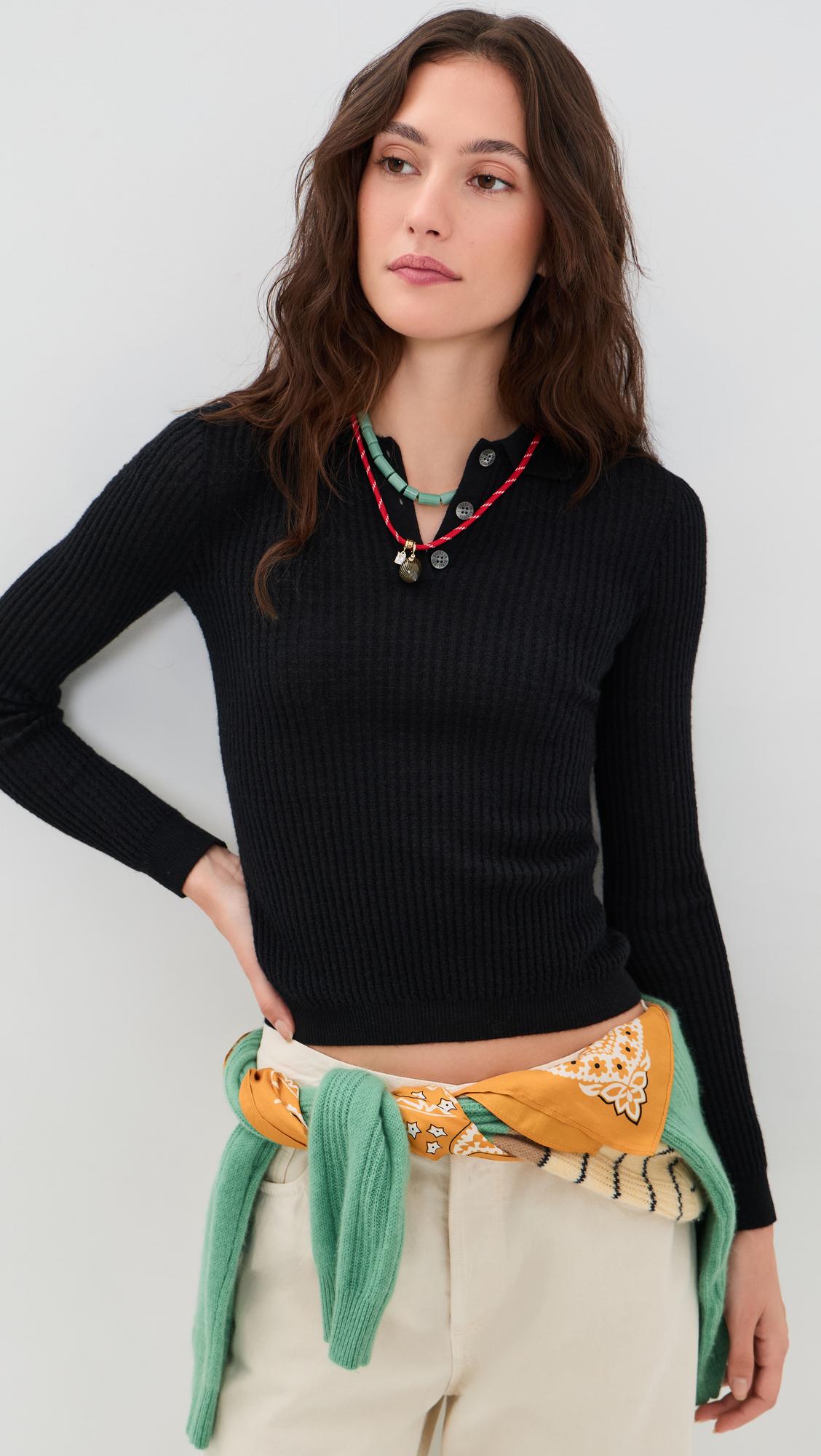 Long Sleeve Cashmere Shrunken Polo by GUEST IN RESIDENCE