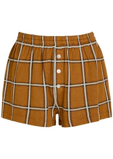 Picnic plaid silk and linen-blend shorts by GUEST IN RESIDENCE