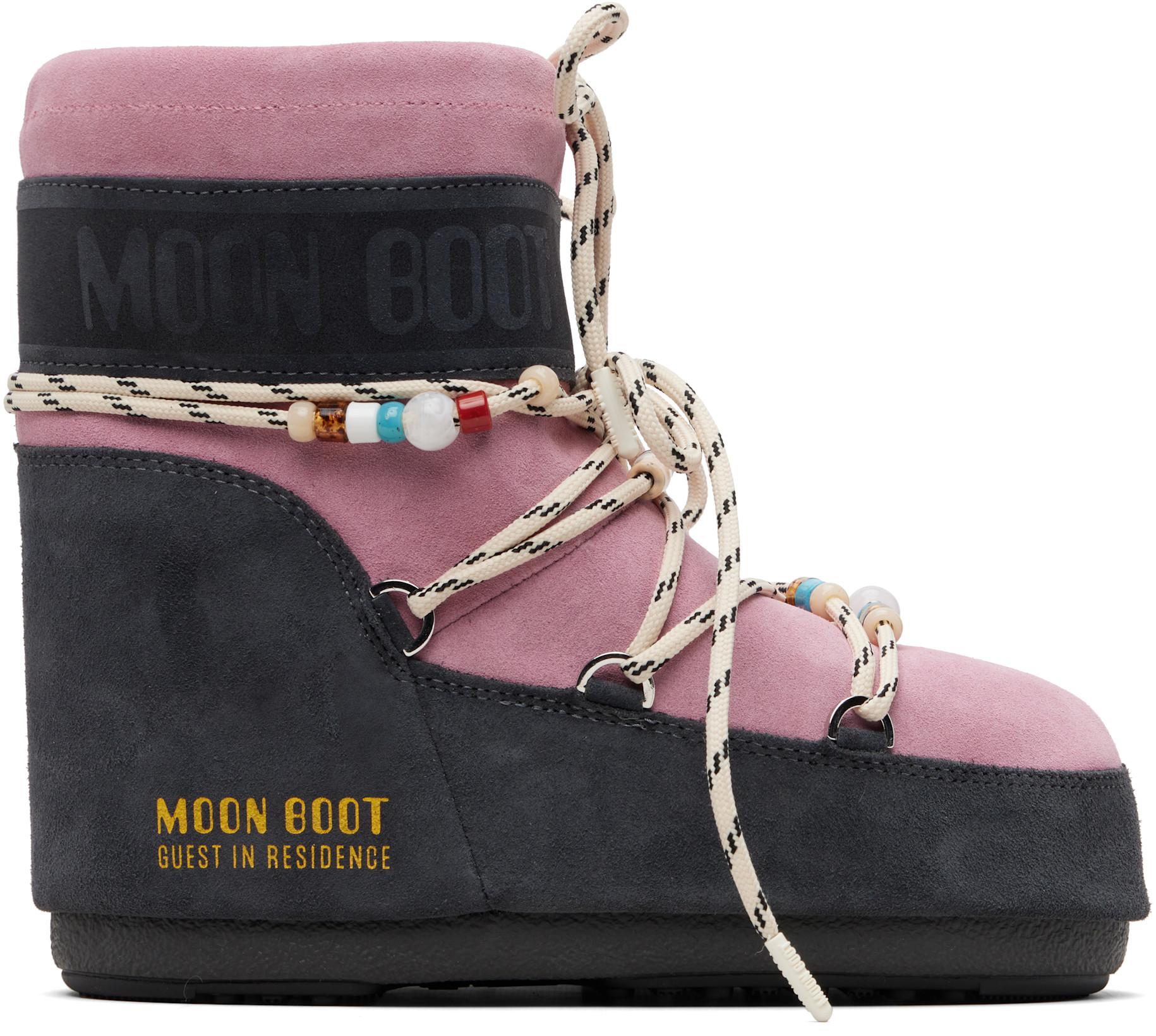 Pink Moon Boot Edition Icon Low Beaded Suede Boots by GUEST IN RESIDENCE