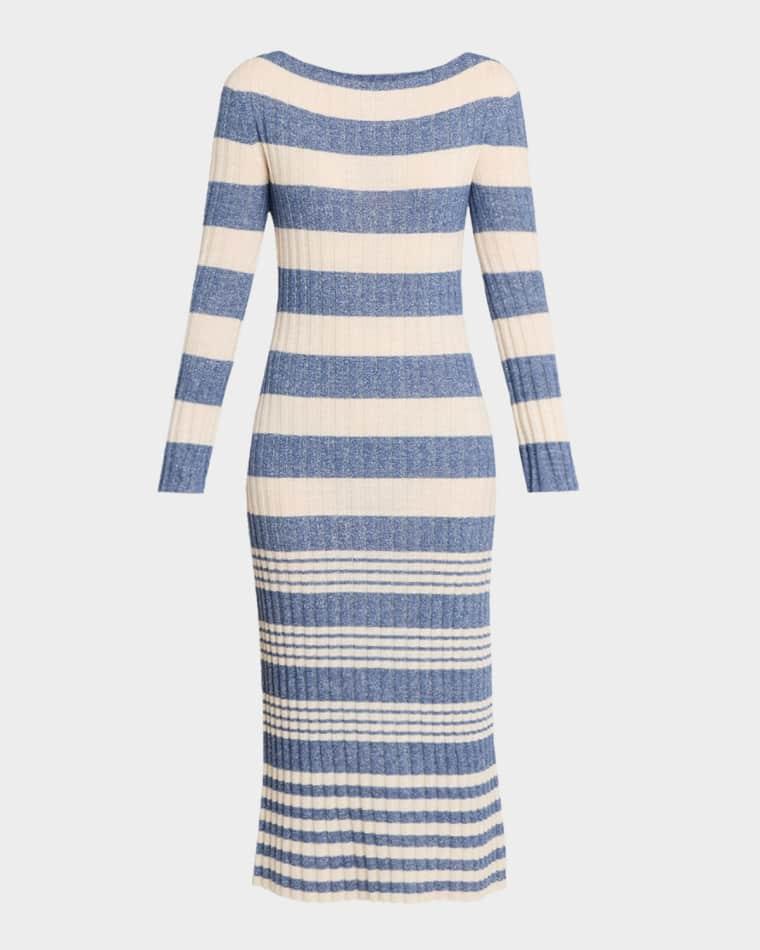Striped Rib Cashmere-Linen Midi Dress by GUEST IN RESIDENCE