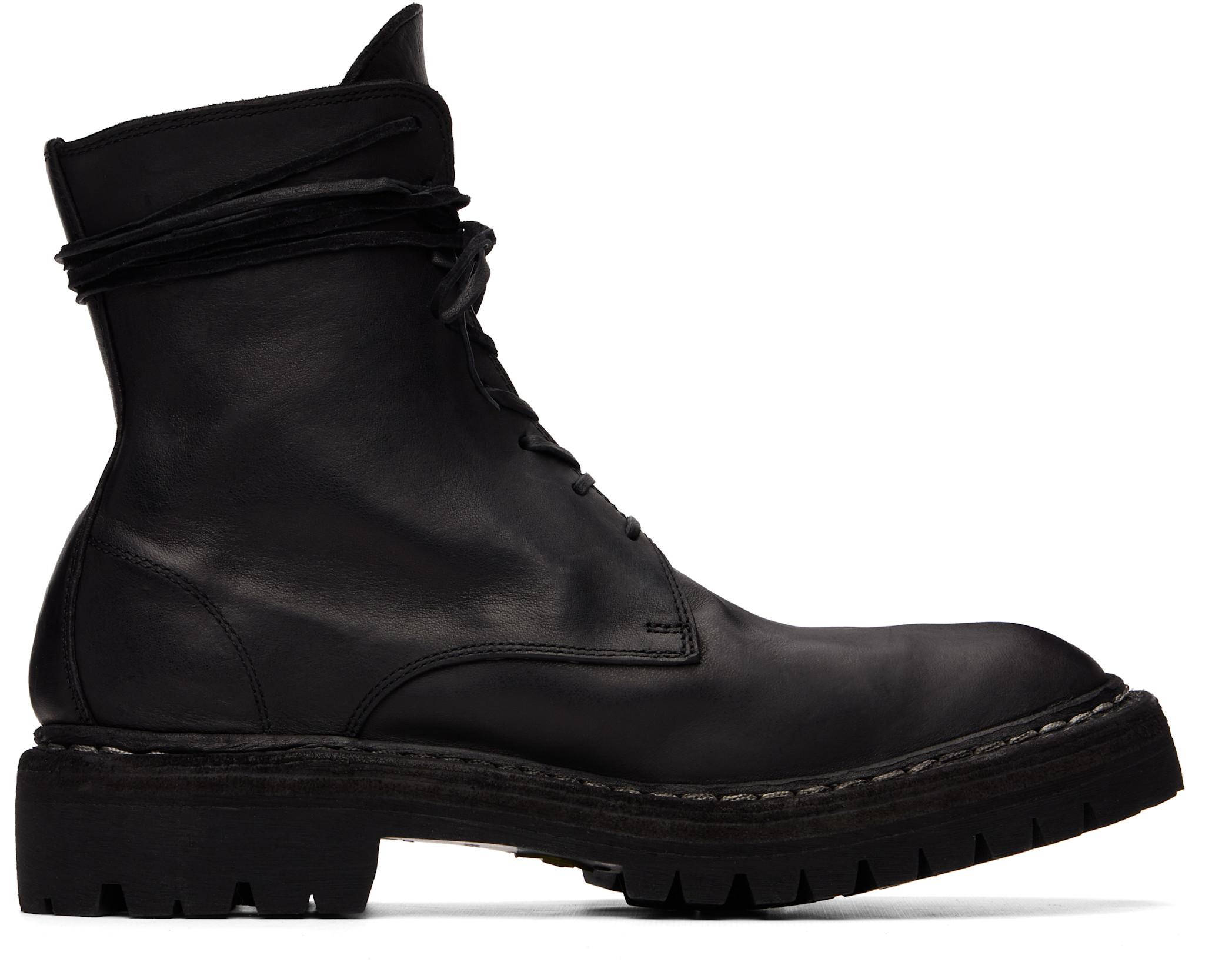 Black 795 Leather Laced Up Top-Ankle Boots by GUIDI
