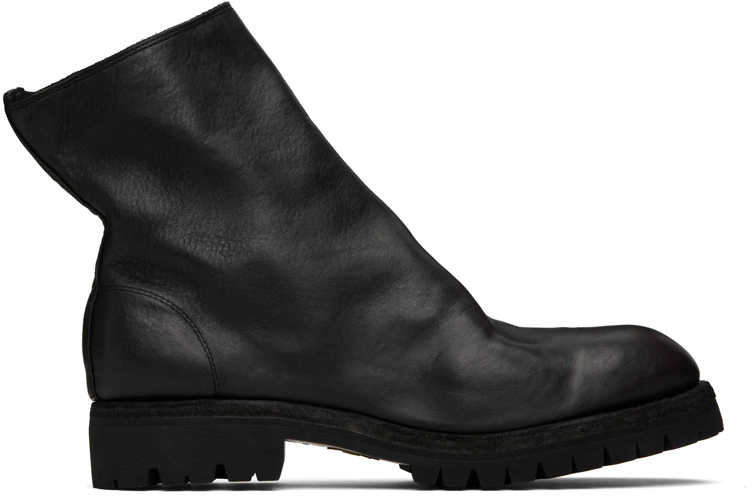 Black 796LVX Leather Side Zip Top-Ankle Boots by GUIDI