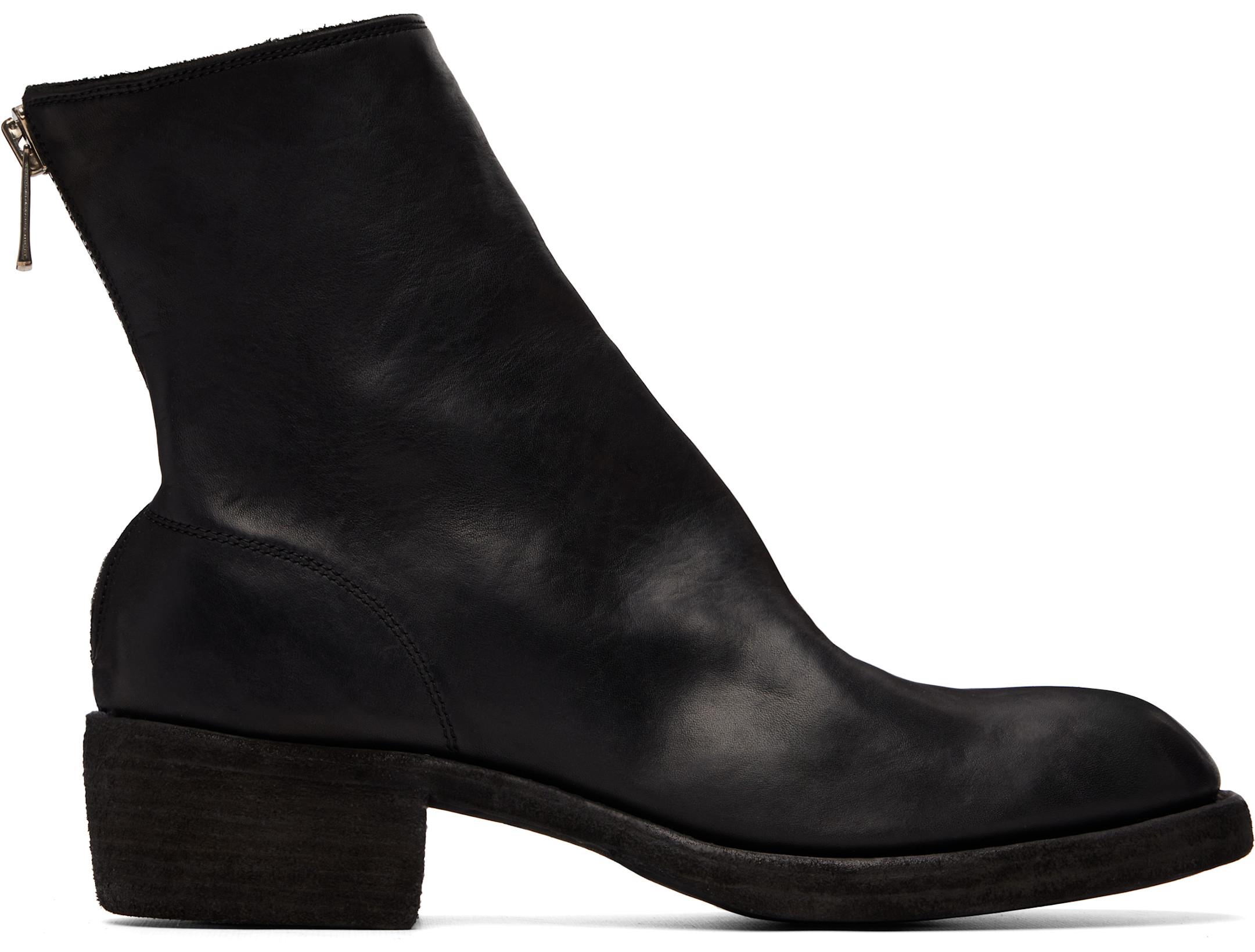 Black 796Z Leather Back Zip Top-Ankle Boots by GUIDI