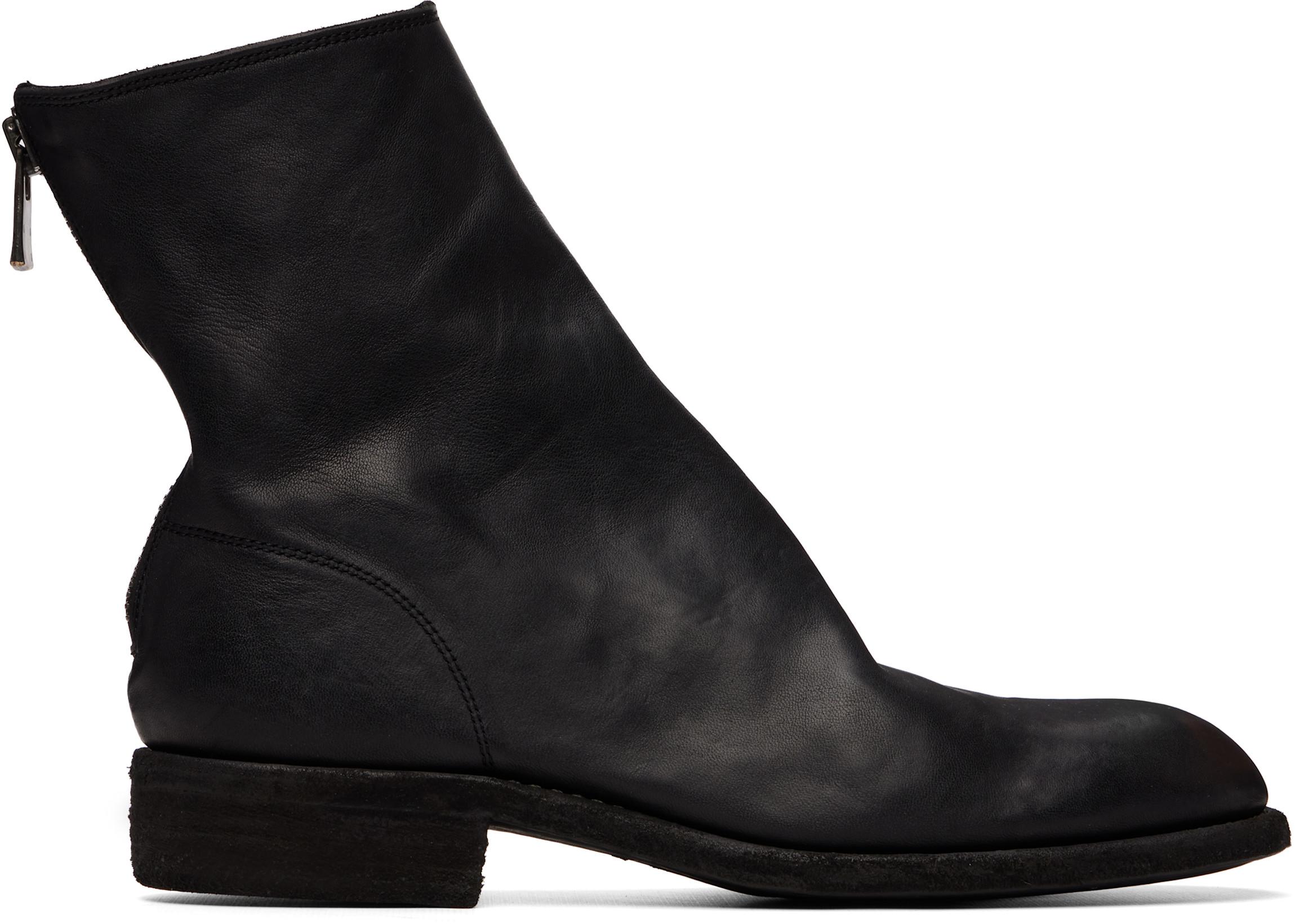 Black 986 Leather Back Zip Ankle Boots by GUIDI