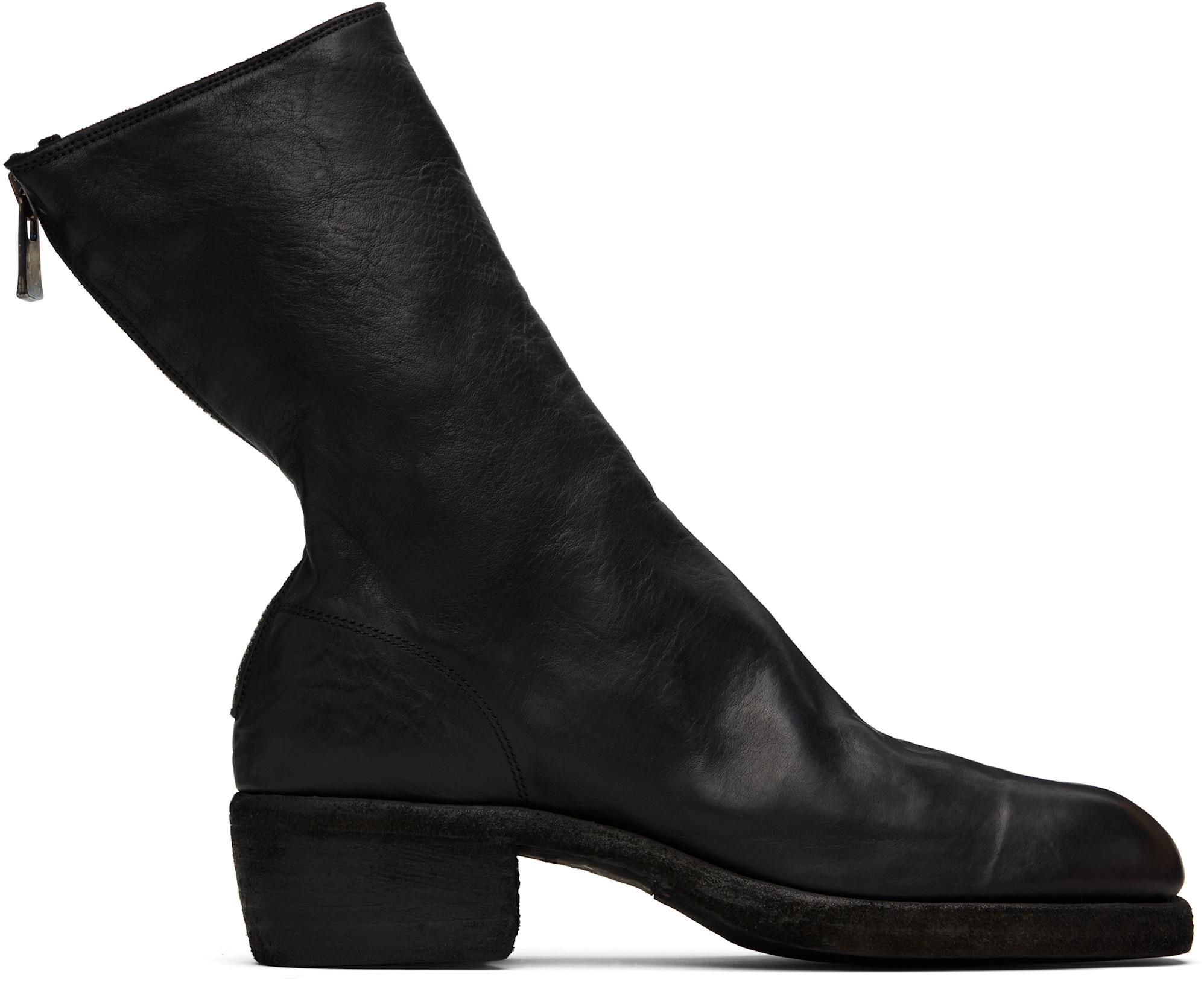 Black Back Zip Boots by GUIDI