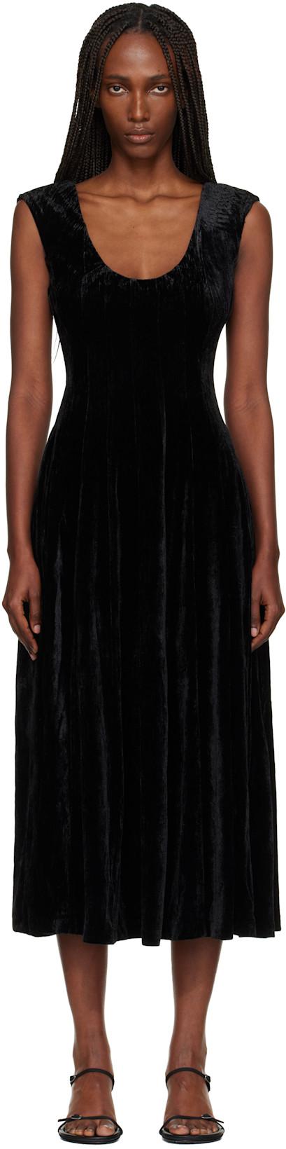 Black Leila Velvet Midi Dress by GUIZIO