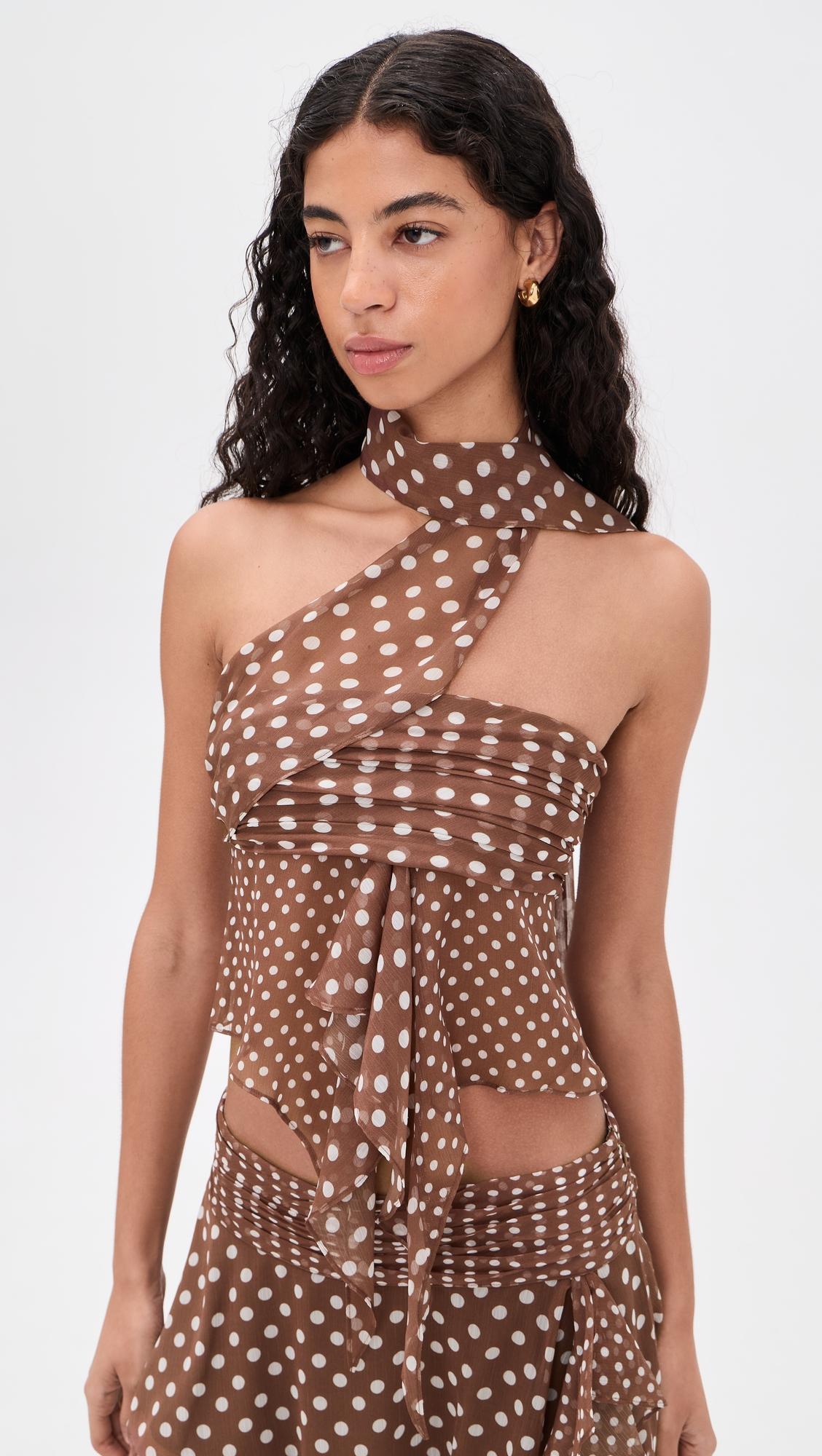 Crinkled Dot Chiffon Wrap Top by GUIZIO