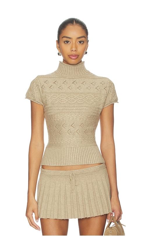 GUIZIO Cable Knit Turtleneck Top in Taupe by GUIZIO