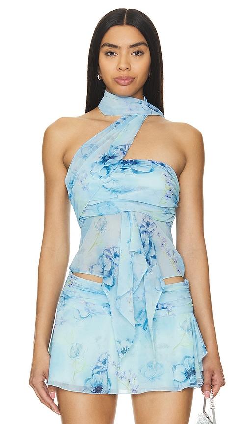 GUIZIO Chiffon Wrap Around Top in Blue by GUIZIO