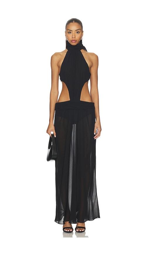 GUIZIO Low Back Chiffon Dress in Black by GUIZIO