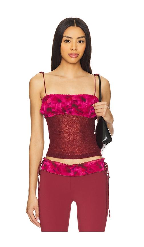 GUIZIO Ruched Knit Tank Top in Burgundy by GUIZIO