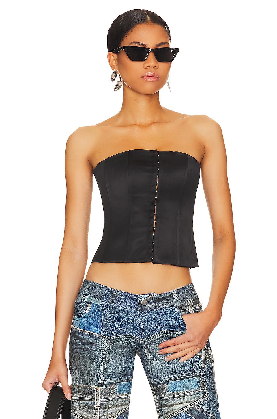 GUIZIO Satin Corset Top in Black by GUIZIO