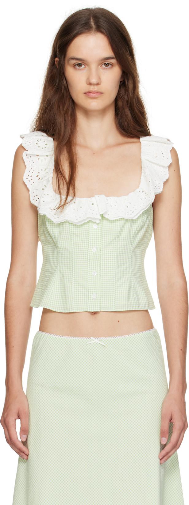 Green Gingham Paloma Lace Top by GUIZIO