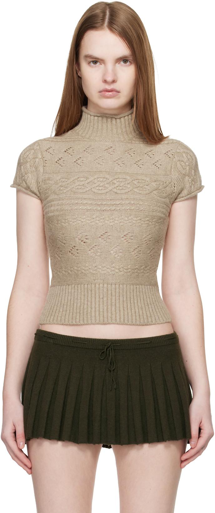 Taupe Vivienne Short Sleeve Cable Turtleneck by GUIZIO