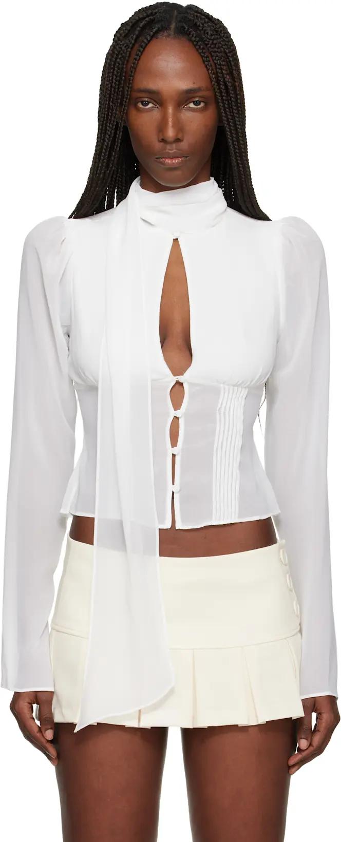 White Ara Long Sleeve Blouse by GUIZIO