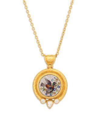 22K & 24K Yellow Gold Antiquities Diamond Mosaic Tesserae Bird Pendant Necklace by GURHAN