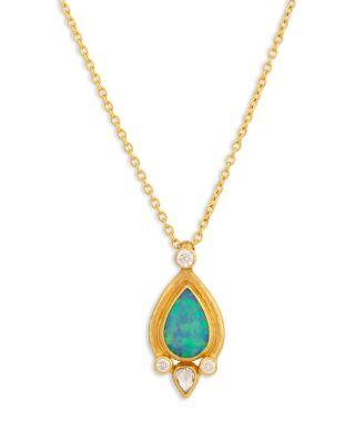 24K Yellow Gold Muse Opal & Diamond Pendant Necklace by GURHAN