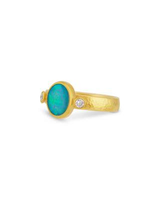 24K Yellow Gold Rune Opal & Diamond Cocktail Ring by GURHAN