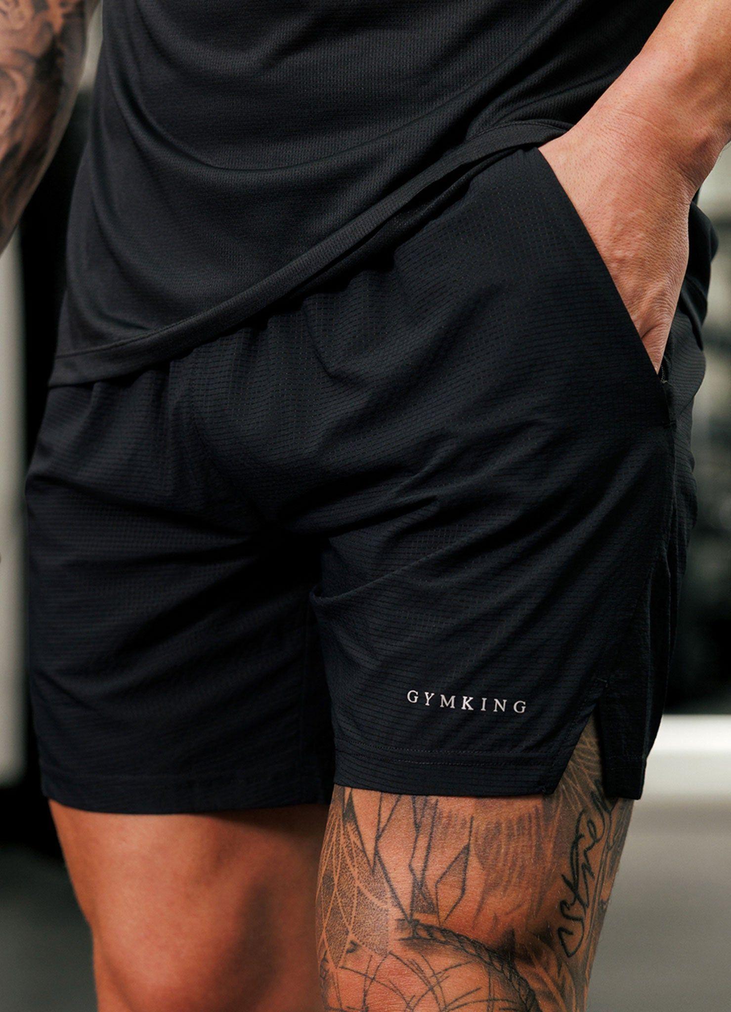 Mens Gym Shorts Energise 5in Woven Slim Fit Black by GYM KING