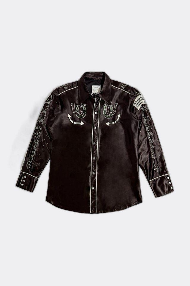 Vintage 1970's Chainstitch Rhinestone Fringed Western Pearl Snap Shirt by H BAR C
