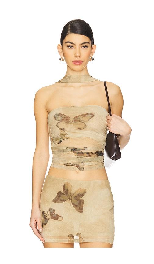 h:ours Imogen Top in Beige,Olive by H:OURS