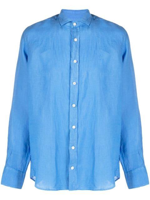 logo-embroidered linen shirt by HACKETT
