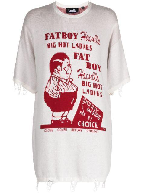 Fat Boy intarsia-knit frayed jumper by HACULLA