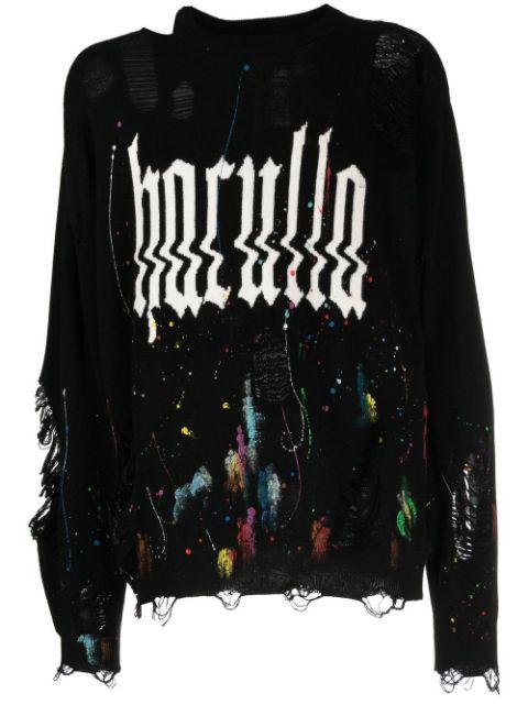 Glitched distressed logo-print jumper by HACULLA