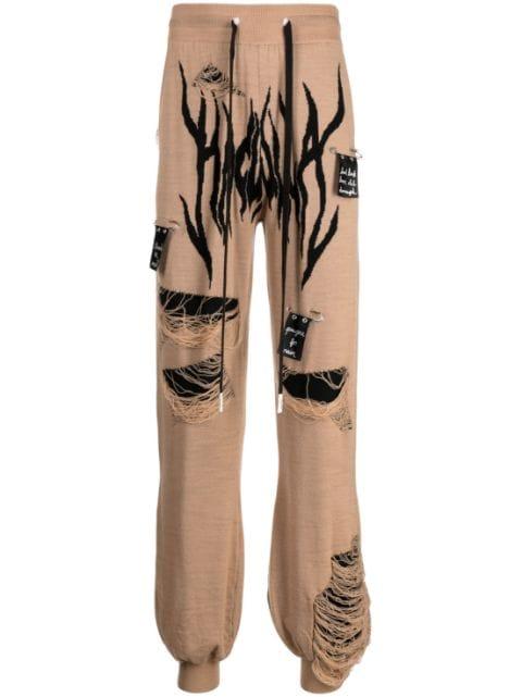 distressed knitted track pants by HACULLA
