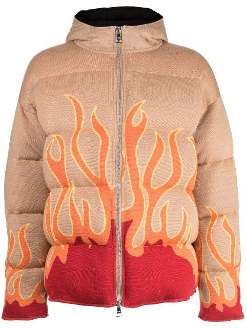 flame-print knitted puffer jacket by HACULLA