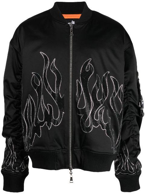 flame-print zipped bomber jacket by HACULLA