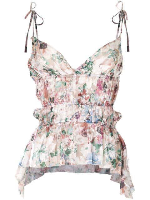 floral ruffle camisole silk top by HACULLA