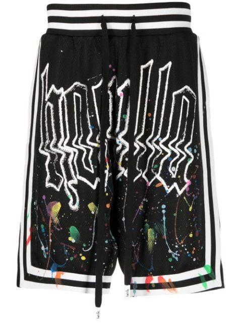 paint-splatter logo basketball shorts by HACULLA