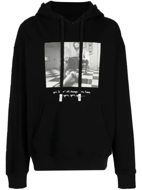photograph-print drawstring cotton hoodie by HACULLA