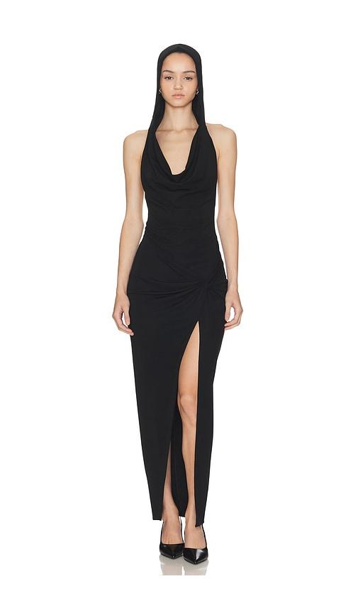 HAELO Hooded Draped Dress in Black by HAELO