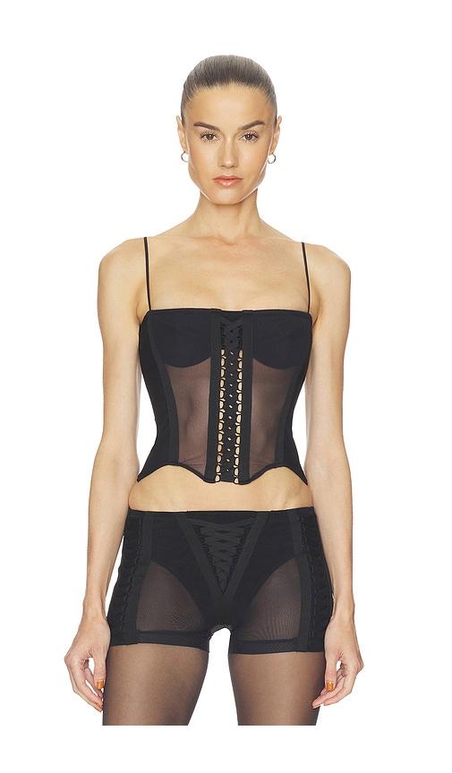 HAELO Layered Lace Up Corset Top in Black by HAELO