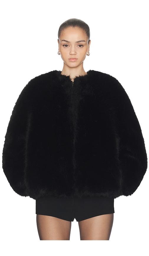 HAELO Long Hair Faux Fur Bomber in Black by HAELO