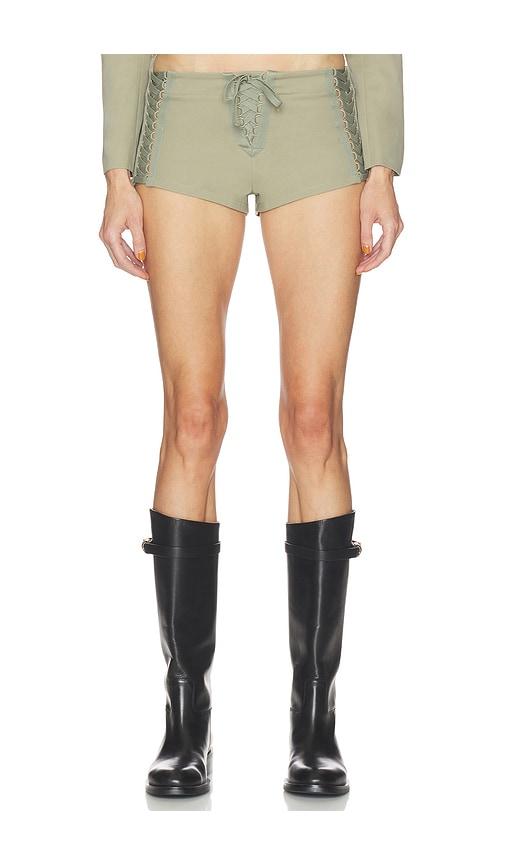 HAELO Open Lace Up Micro Shorts in Surplus Khaki in Olive by HAELO