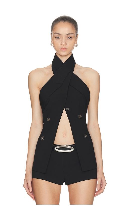 HAELO Wrap Lapel Halter Top in Black by HAELO