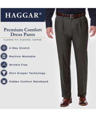 Men's Premium Comfort Stretch Classic-Fit Solid Pleated Dress Pants by HAGGAR