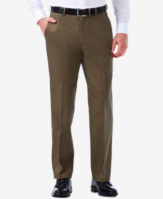 Men's Premium No Iron Khaki Classic Fit Flat Front Hidden Expandable Waist Pant by HAGGAR