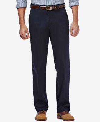 Men's Premium No Iron Khaki Classic Fit Flat Front Hidden Expandable Waist Pant by HAGGAR