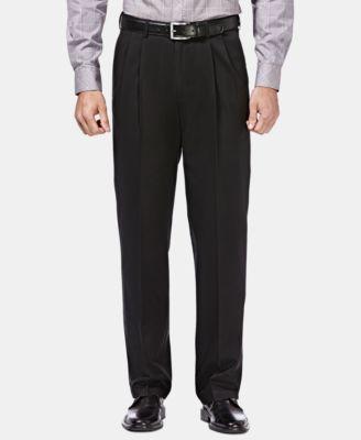 Men's Premium No Iron Khaki Classic Fit Pleat Hidden Expandable Waist Pants by HAGGAR