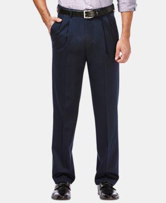 Men's Premium No Iron Khaki Classic Fit Pleat Hidden Expandable Waist Pants by HAGGAR