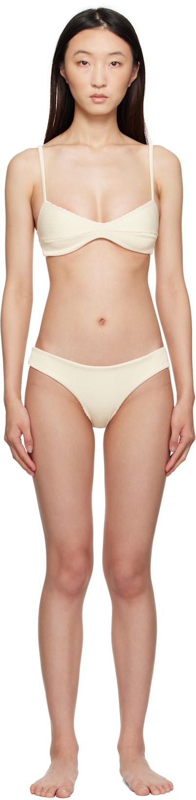Off-White Adjustable Ribbed Monica & Ribbed Basic Bikini by HAIGHT