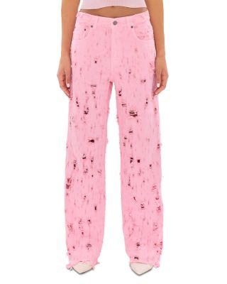 Bonnie Bull Destroyed Mid Rise Loose Jeans in Flamingo by HAIKURE