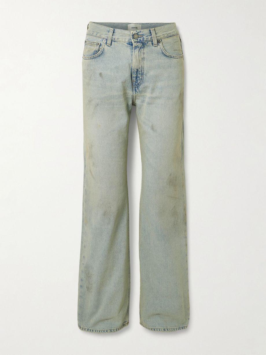 Korea distressed mid-rise wide-leg jeans by HAIKURE