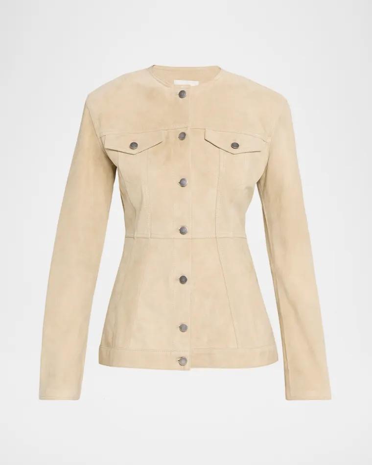 Temple Paneled Suede Jacket by HAIKURE