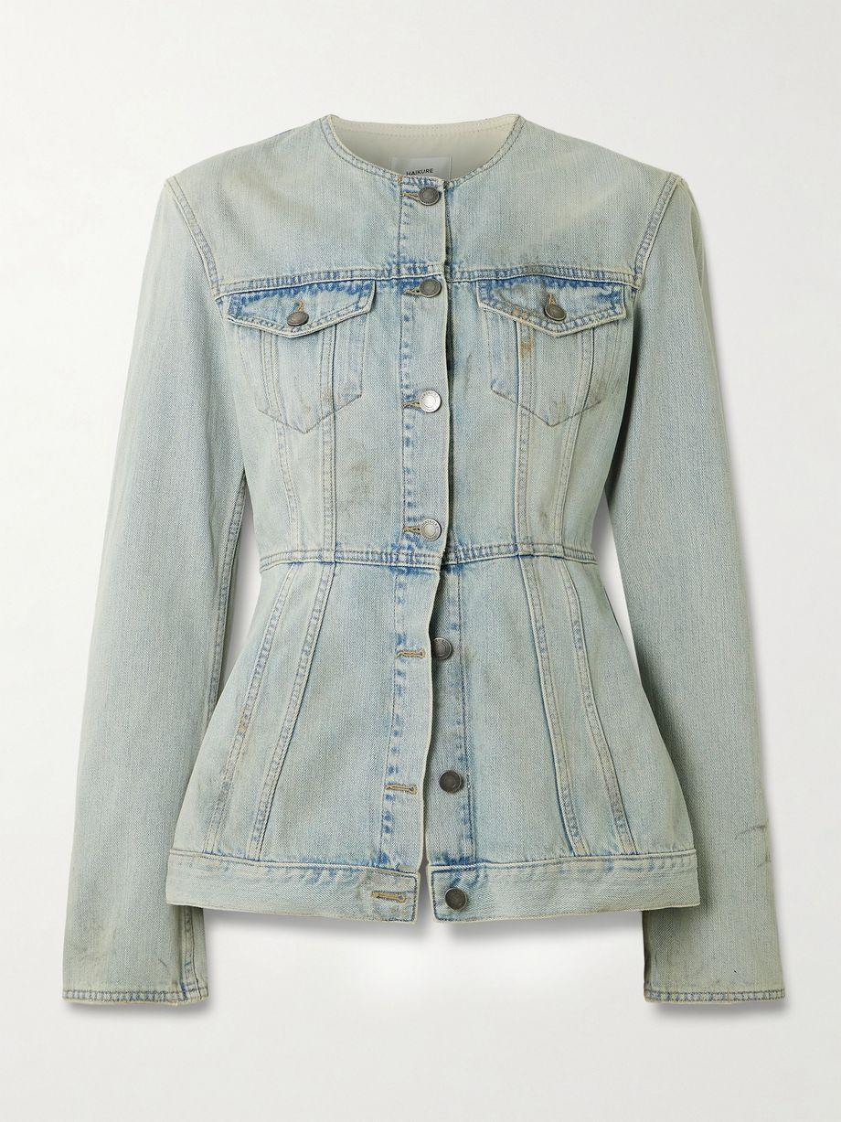 Temple distressed denim peplum jacket by HAIKURE